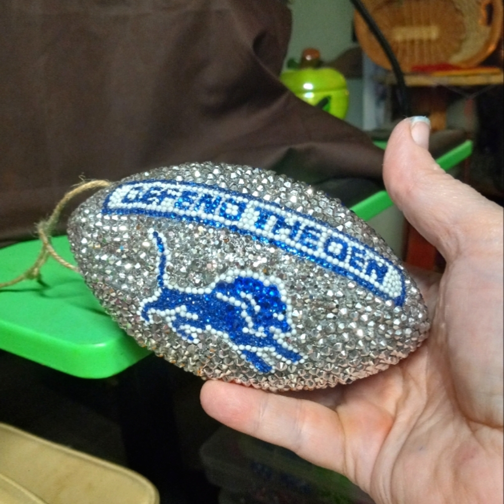Homemade Detriot Lions Mini Football ornament.